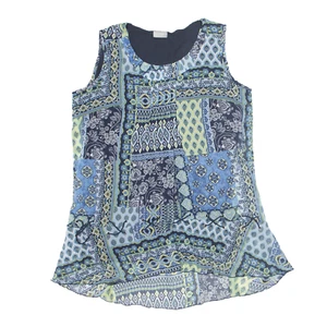 Vintage CANDA Womens Day Dress Blue 90s Crazy Pattern Sleeveless Short L - Picture 1 of 6