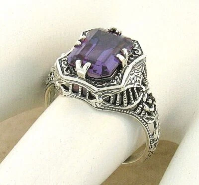 ANILLO ESTILO ANTIGUO DECO PLATA ESTERLINA 925 ALEJANDRITA SIM CAMBIO DE COLOR 019X Foto 1 de 3