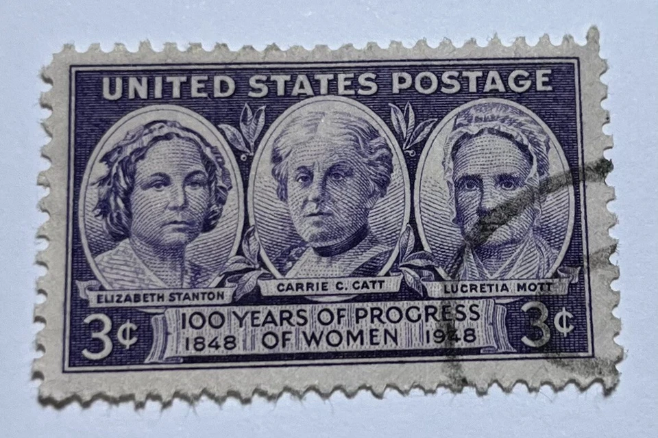 Estampilla de Estados Unidos 1948. 3C. Guante con Elizabeth Stanton, Carrie Cat, Lucretia Foto 1 de 1