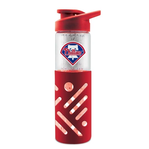 PHILADELPHIA PHILLIES GLASS WATER BOTTLE WITH SILICONE SLEEVE 23 OZ NEW Cover