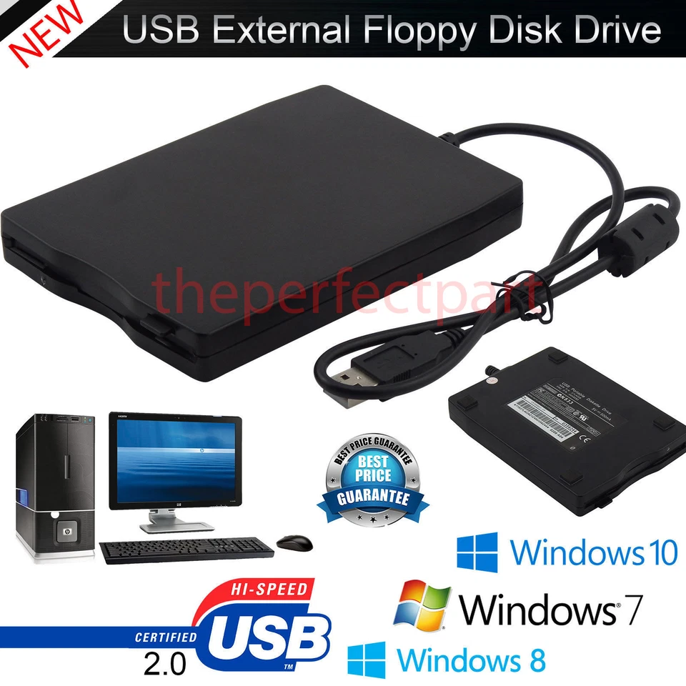 3.5” USB 2.0 Data External Floppy Disk Drive 1.44MB For Laptop PC Win 7/8/10 Mac - Image 1 of 4