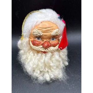 VTG Santa Head Ornament Yarn Beard Hanging Loop Resin (?) Head 4"/6" with beard - Picture 1 of 5