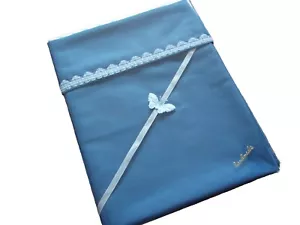 One Handmade Baby Dark Blue Polycotton Sheet- Gingham Hearts Top Edge Crib/moses - Picture 1 of 4