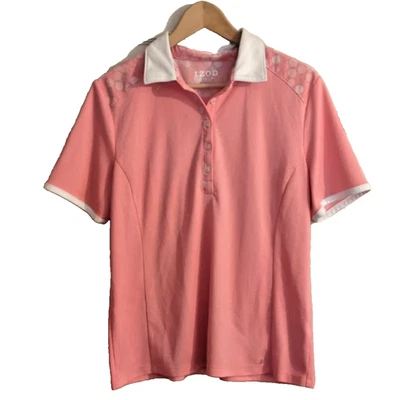 Camisa Polo Izod Golf Para Mujer XL Rosa Cuello Estampado Ajustada Ligera Preppy Barbi Foto 1 de 4