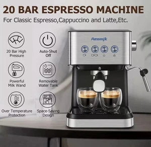 Aeomjk 20 Bar Espresso Machine, Fast Heating With Milk Steam Frother Wand - Picture 1 of 7