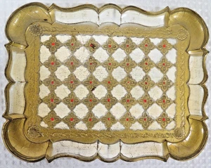 Vintage Italian Florentine Gilt Serving Tray Gold White Red Made Italy Tole - Picture 1 of 5
