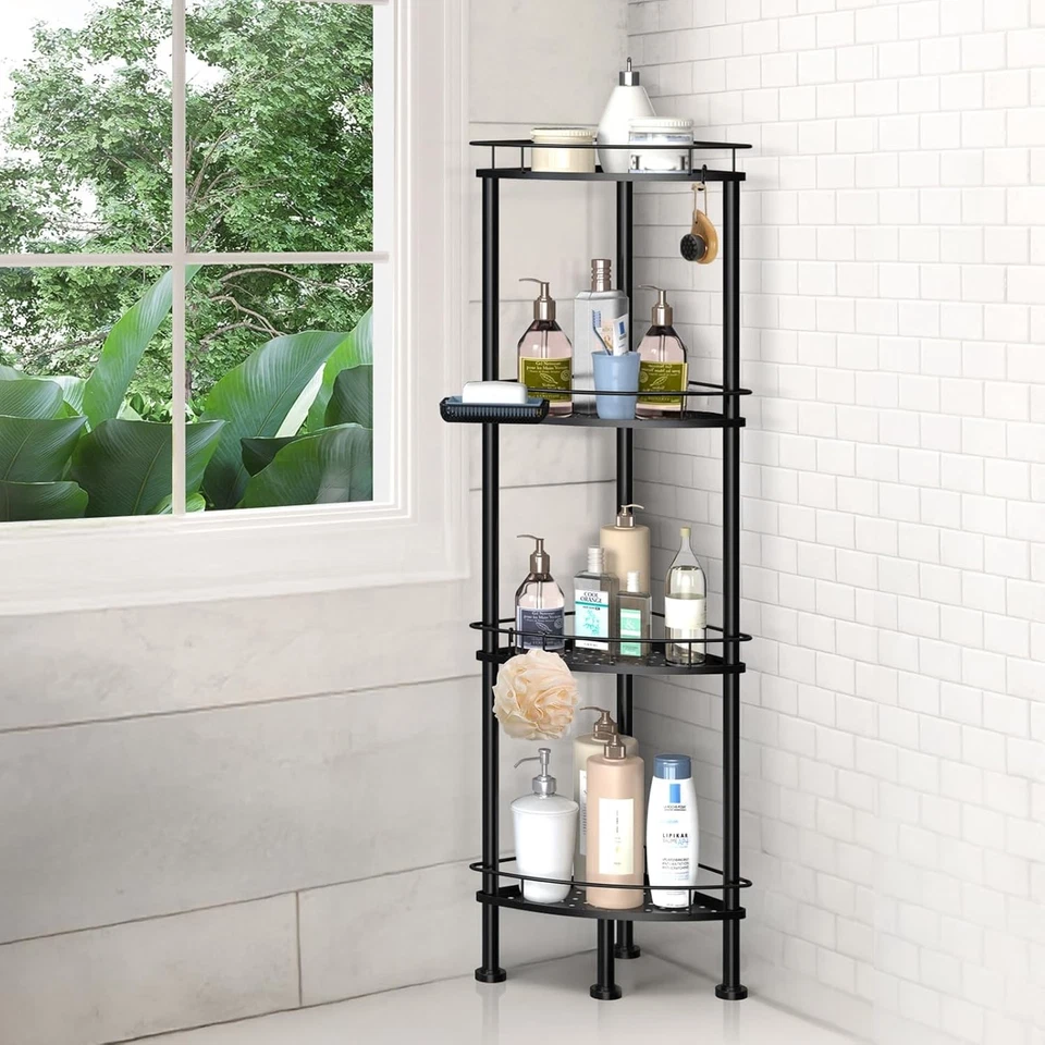 4 Tier Corner Shower Caddy Stand Floor Shower Shelf Heavy Duty Shower Organizer - Image 1 of 4