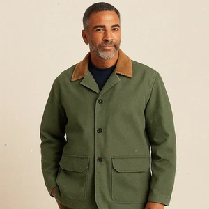 L.L. Bean Men's Barn Coat Olive Rustic Canvas Jacket Corduroy Collar Size Large - Picture 1 of 6