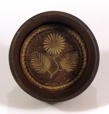 MOLDE DE MANTEQUILLA ANTIGUO FINO 1800 FLOR DE ARCE CON HOJAS primitivo Nueva Inglaterra Foto 1 de 4