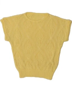 VINTAGE Womens Short Sleeve Boat Neck Jumper Sweater UK 14 Medium Yellow AV02 - Picture 1 of 3