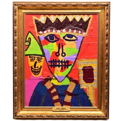 JEAN MICHEL BASQUIAT & ERO Original Vintage Signed 1986 King Midas Oil Painting - Image 1 of 4