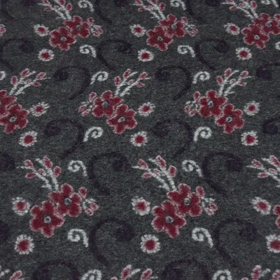 Stoff Ital. Musterwalk Walkloden Kochwolle Relief Blumen grau bordeaux weiß lila - Bild 1 von 4