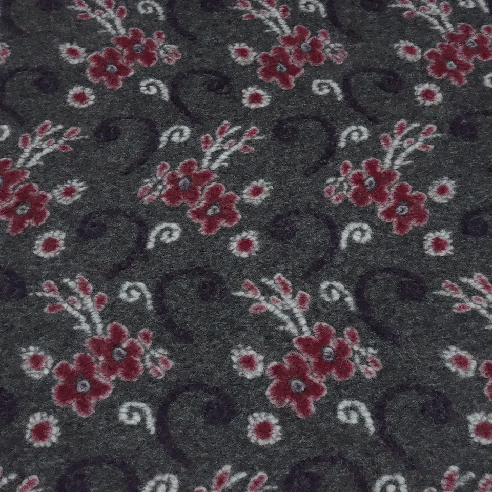 Stoff Ital. Musterwalk Walkloden Kochwolle Relief Blumen grau bordeaux weiß lila - Bild 1 von 4