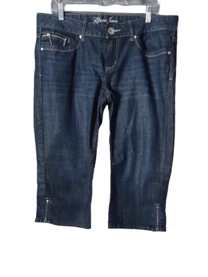 Pantalones de mezclilla Guess Capri con puño y cremallera para mujer 36x19,5" tiro medio lavado oscuro vintage Foto 1 de 4