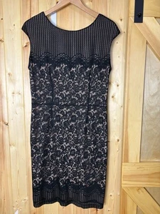 Joseph Ribkoff Womens Cocktail Sheath Dress Sz 12 Black Lace Nude Illusion - Picture 1 of 12