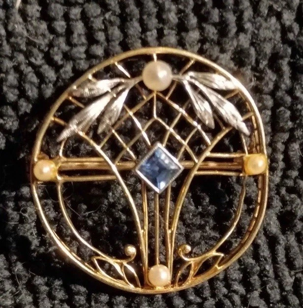 Broche Krementz & Co zafiro y perlas oro 14k Foto 1 de 2