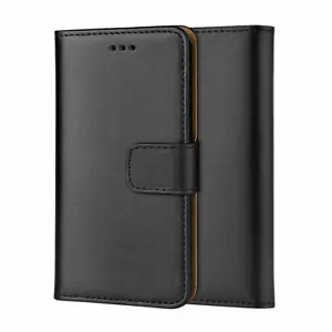 black real leather stand case with card slot for SAMSUNG S25 S24 S23 S22 S9 S10+ - Picture 1 of 9