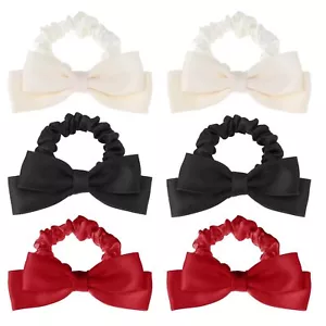 6 PCS Silk Bow Scrunchies Elastic Hair Ties Wine Red Black White Ponytail - Picture 1 of 7
