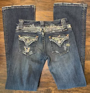 MISS ME Bling Distressed Camo Flap Pocket Boot Cut Denim Blue Jeans Damen 26 - Bild 1 von 10