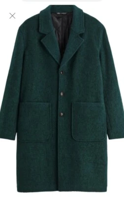Abrigo Zara Hombre Texturizado Acolchado Mezcla Lana Verde Talla Grande NUEVO Foto 1 de 4