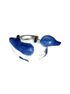 Vintage Ceramic Hand Painted Blue & White Chinoiserie Style Duck Teapot - Picture 1 of 7