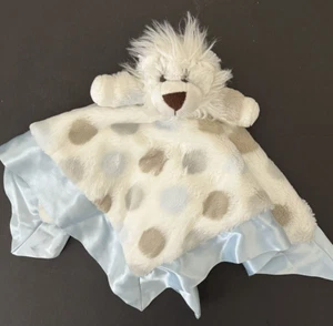 Kleine Giraffe Löwe blau Tupfen Plüschtier weich Baby Lovey Satinkante Decke - Bild 1 von 5