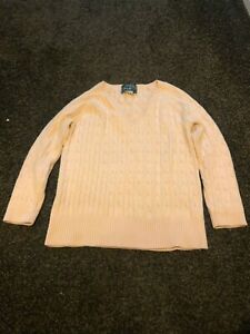 Eddie Bauer Light Peach Cableknit V-neck Pullover Sweater Juniors Womens Size XS