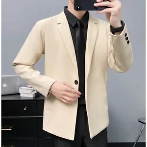 Hommes un Bouton Costume Blazer Robe Veste Slim Fit Uni Solide Smart Affaires - Picture 1 of 16