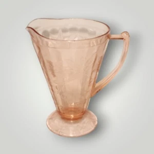 Vintage Jeanette Poinsettia Pink Depression Glass Footed Pitcher 7.5" Tall - Picture 1 of 9