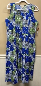 Choices Blue Green Floral Print Linen Maxi Dress Sleeveless Size L NWT - Picture 1 of 6