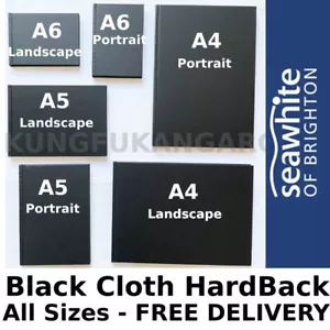 A4 A5 A6 Seawhite Black Cloth Hardback Sketchbook Artist Drawing 140gsm 92 Pages - Picture 1 of 12