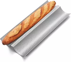 Baguette Nonstick French Alloy Bread Baking Pan Perforated 2 Loaves Baguette Pan - Picture 1 of 12