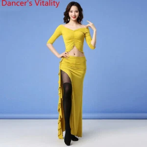 Conjunto de ropa de práctica de danza del vientre falda larga para mujer disfraz de entrenamiento de baile - Imagen 1 de 28