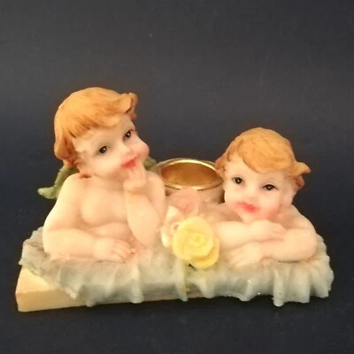 Castiçal de anjo querubim, estatueta fofa vintage dos anos 70 decoração romântica chique gasto - Imagem 1 de 4