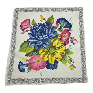 Vintage Taschentuch großer bunter gemischter Blumenstrauß Taschentuch LESEN - Bild 1 von 7