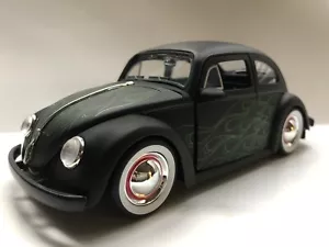 JADA 1959 VW VOLKSWAGEN BEETLE 1:24 MATTE BLACK w GREEN FLAMES NEW NO BOX - Picture 1 of 6
