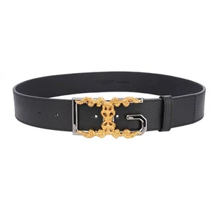 DOLCE & GABBANA DG Baroque Logo Leather Belt Black Gold Silver 85 34 13754 - Picture 1 of 4