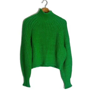H&M ladies pullover cropped chunky knit vibrate green cozy sweater size small - Picture 1 of 11