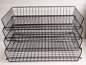 20" x 13" Black Wire Stackable Desk Home Office Organization Tray set of 4 - Picture 1 of 3