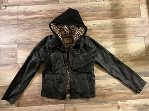 HOT TOPIC FAUX LEATHER LEOPARD JACKET NEW OFFICIAL RARE EMO PUNK GOTH HOODED - Picture 1 of 2