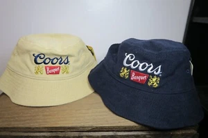 Retro Coors Banquete Clásico Logotipo Cubo Sombrero Lote 2 Sombreros de Pana Bronceado/Azul ¡Nuevo con etiquetas! - Imagen 1 de 7