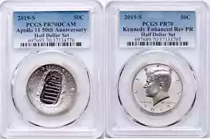 2019 S 50JAHRESTAG HALBER DOLLAR SET BEIDE MÜNZEN PCGS PR70DCAM & PR70 MIT GOGP - Bild 1 von 4