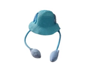 Kids Sun Hat Pink Or Blue Pop Up Ears Straw Foldable Travel Hat Boys Or Girls - Picture 1 of 2