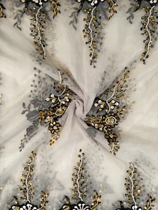 Net Lace Fabric High Quality Stone Beaded With Both Side Border Net Lace Fabric - Picture 1 of 2