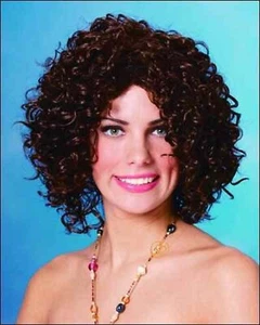 Island Girl Wig Curly Curls Brown Fancy Dress Halloween Adult Costume Accessory - Picture 1 of 1