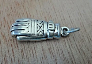 Sterling Silver 3D 28x8mm Skiing Snow Ski Glove Charm - Picture 1 of 3