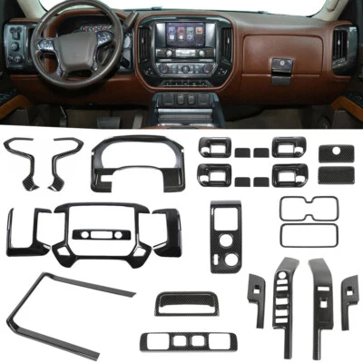 23x Carbon Fiber Interior Set Dash Cover Trims Kit For Chevy Silverado 2014-2017 Foto 1 de 4