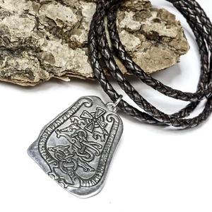925Silber Wikinger Amulett Uppland Bildstein an Lederkette L62cm - Bild 1 von 9