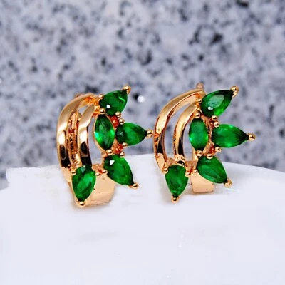 Dameohrringe  bildhübsche Ohrringe Blumen vergoldet Gold K18/750er grüne Smaragd - Bild 1 von 3