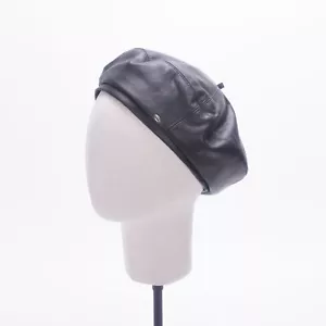 Solid Color Classic Black Womens Leather Street Style Beret Hat T530 - Picture 1 of 7